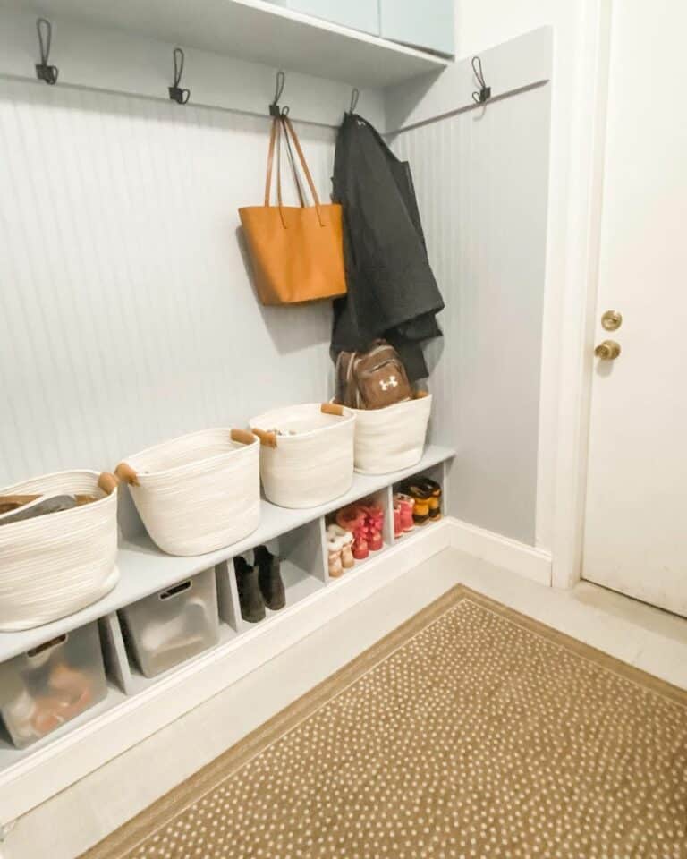 White Built-in Mudroom With Ample Storage