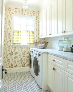 White Cabinets With Gray Countertop for Laundry Storage