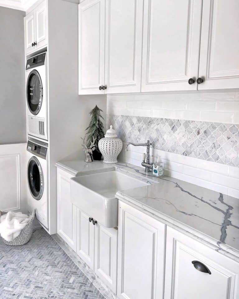 White Cabinets With Gray Marble Countertop