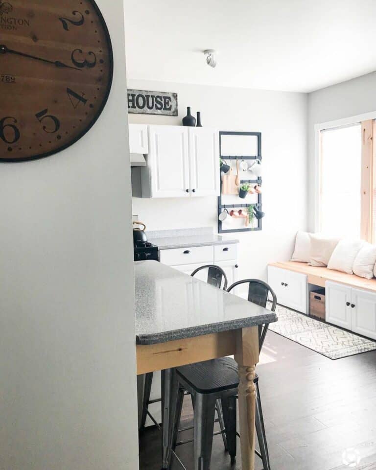 White Cabinets on a Window Bench