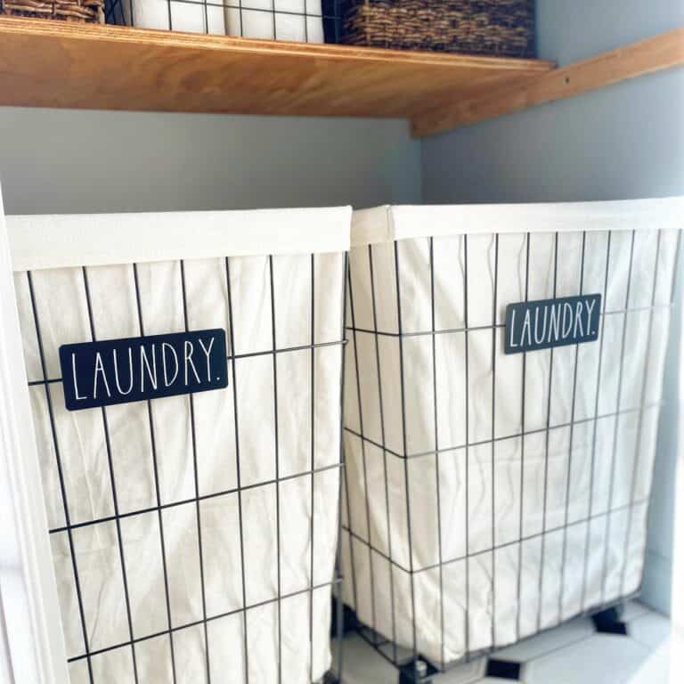 White Canvas and Black Metal Wire Laundry Hampers