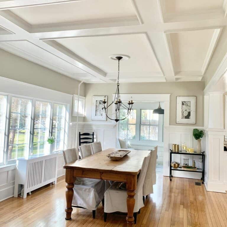 White Dining Room With Farmhouse Table