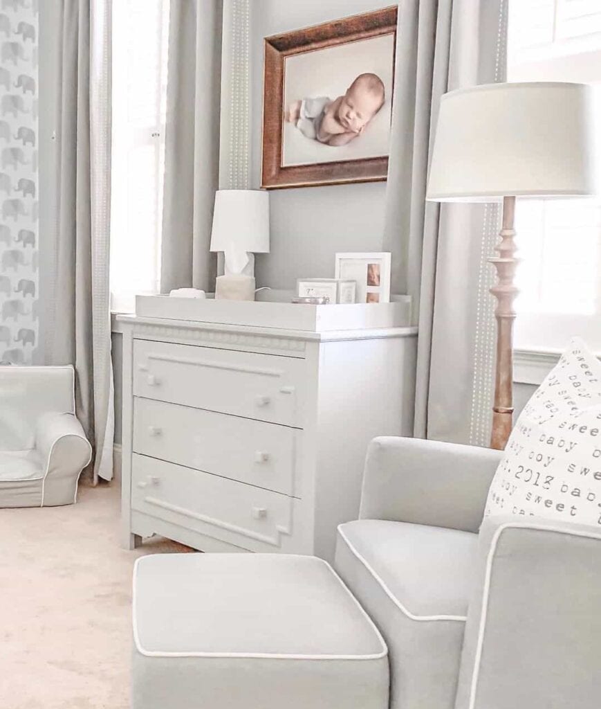 White Dresser Changing Table With White Nursery Décor