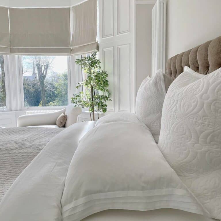 White Farmhouse Bedroom With Bay Window