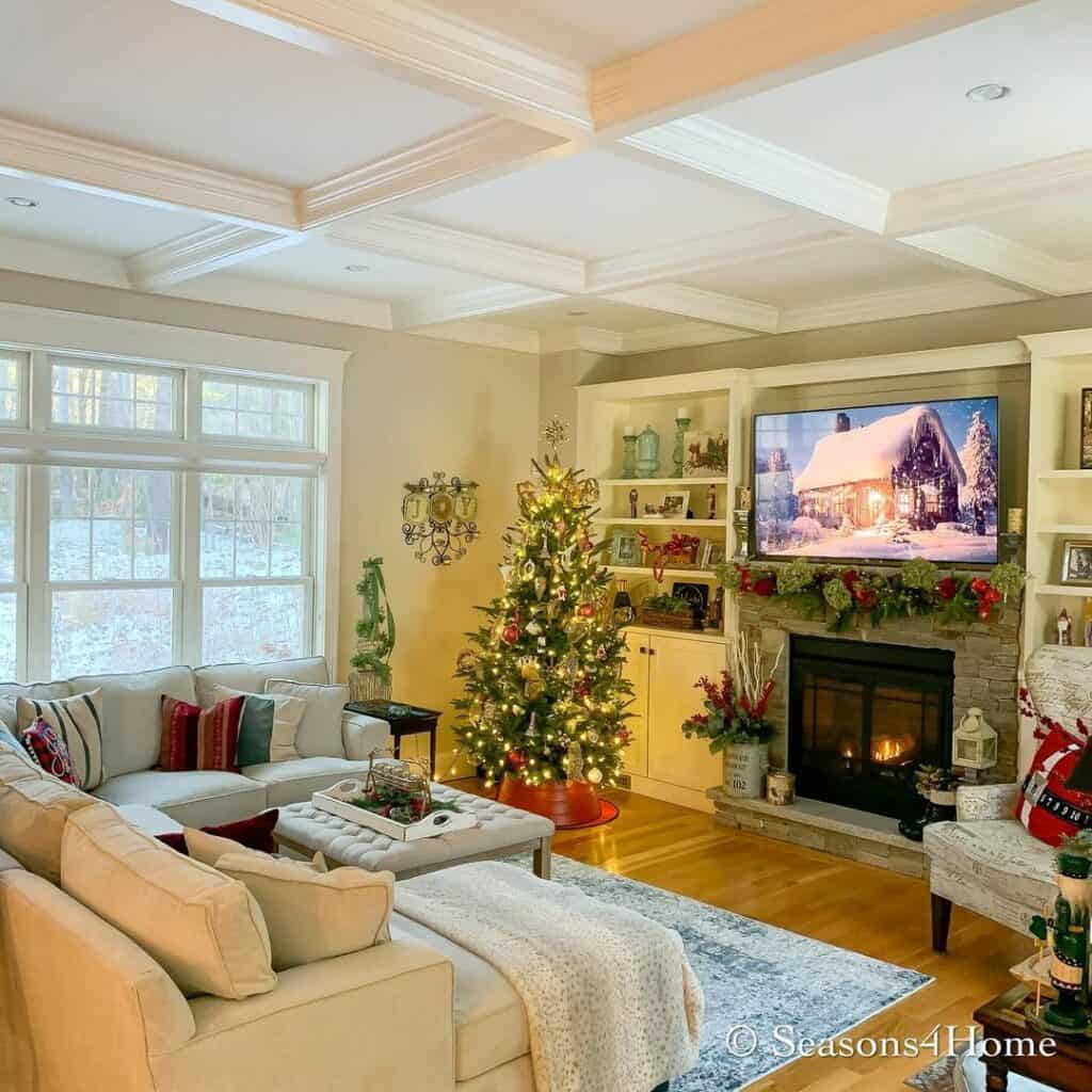 White Farmhouse Living Room With Festive Accents