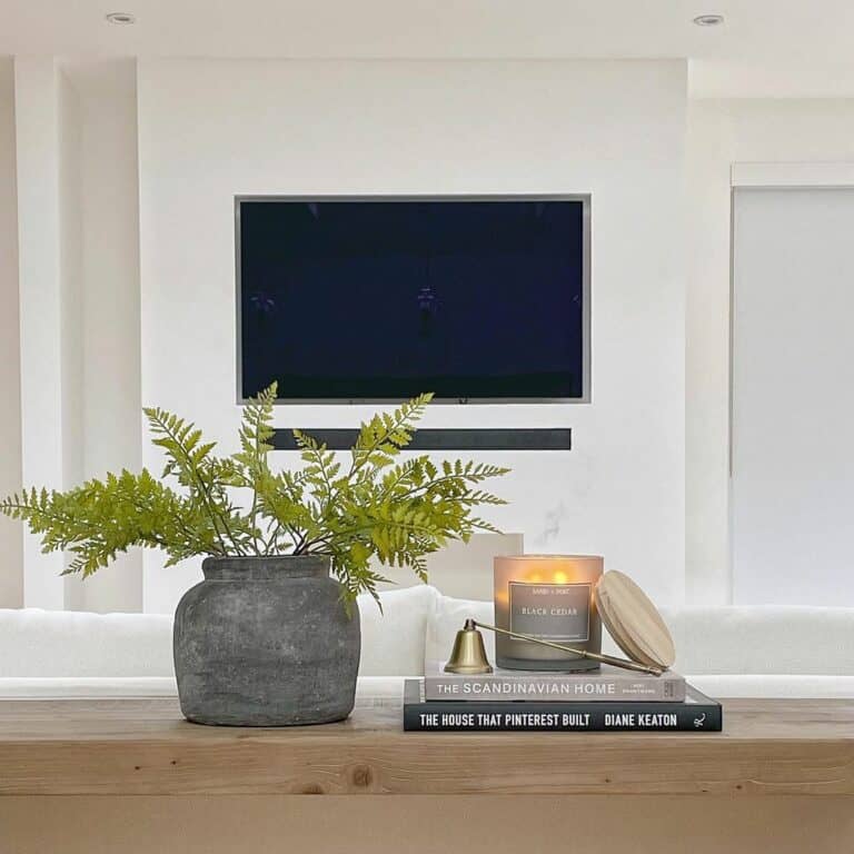 White Farmhouse Living Room With Inset TV