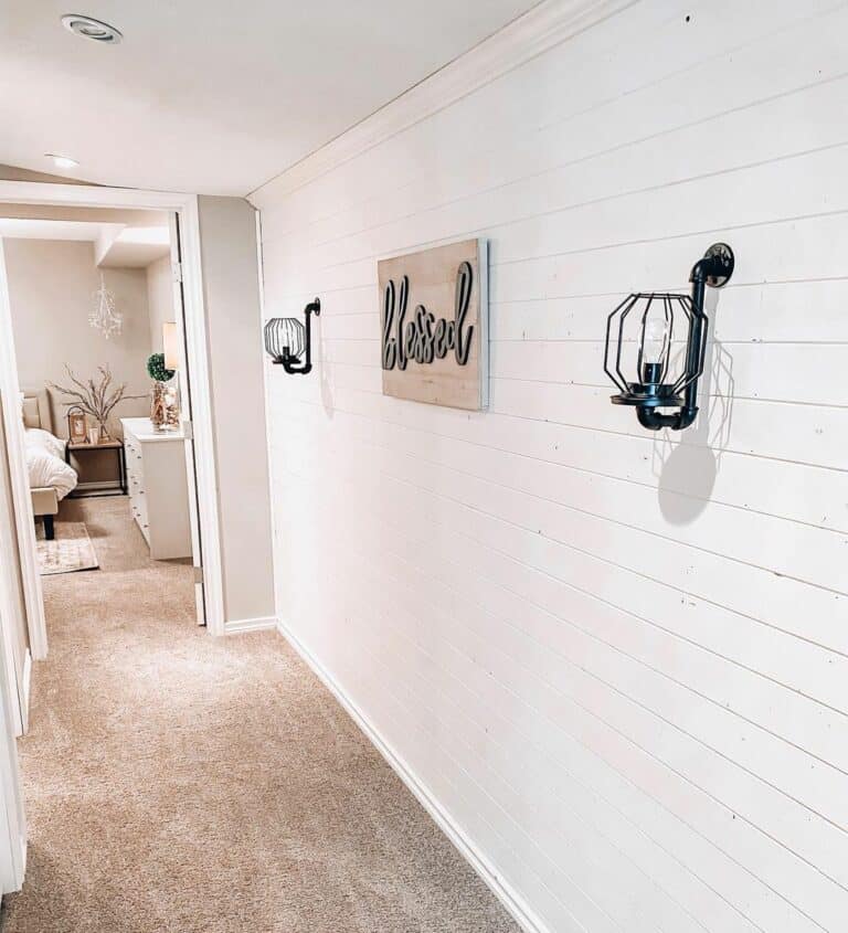 White Farmhouse Shiplap Hallway Décor