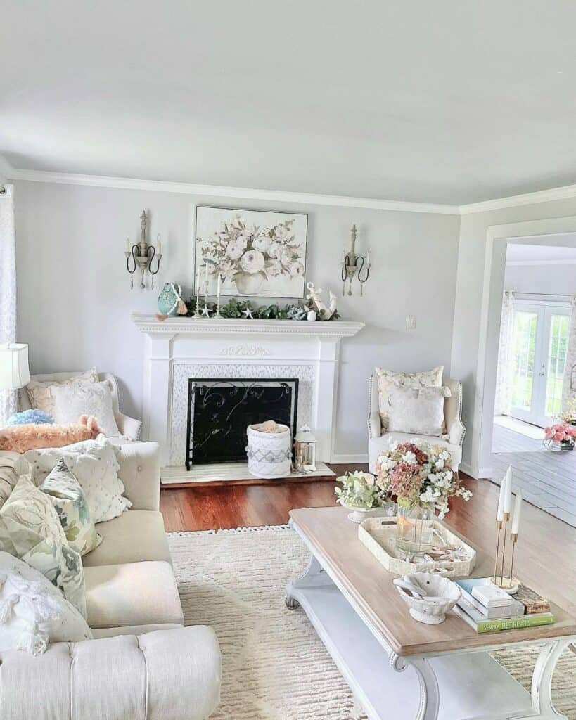White Fireplace With Coastal Decorations for Summer