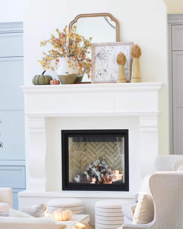 White Fireplace With Harvest Accents