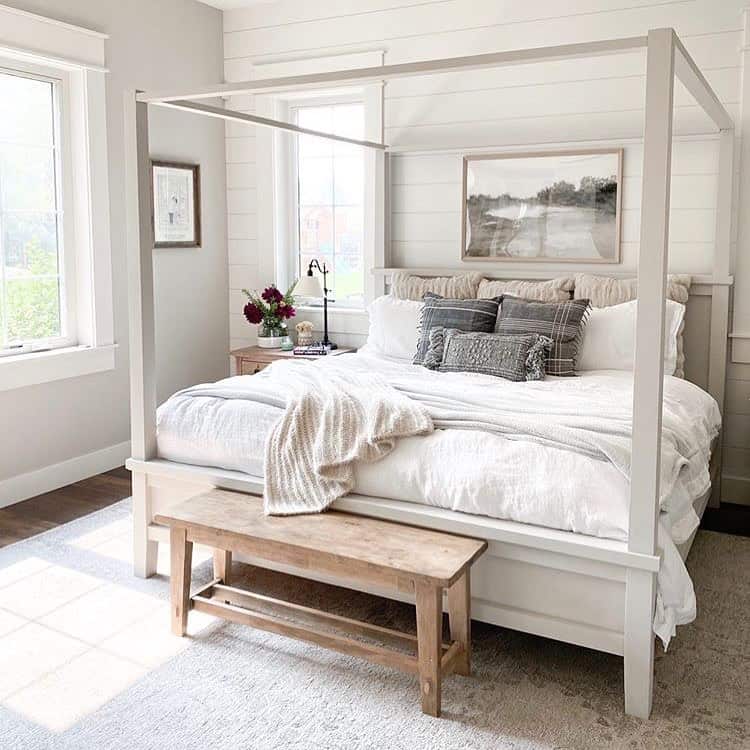 White Four-poster Bed in Farmhouse Bedroom