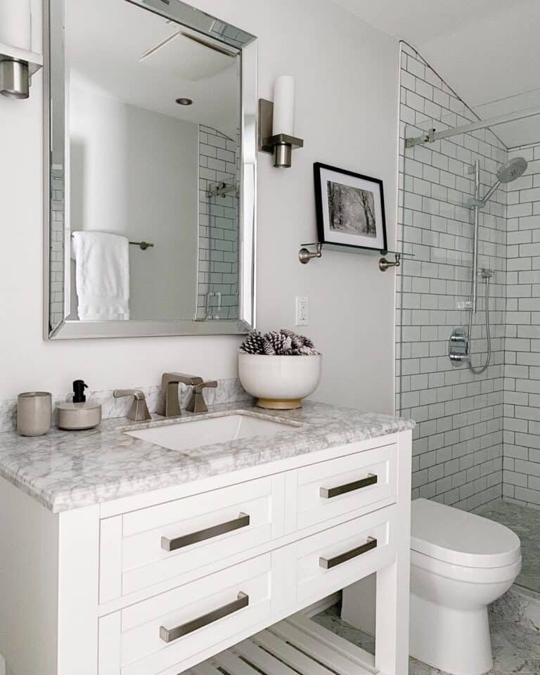 White Guest Bathroom With Modern Accents