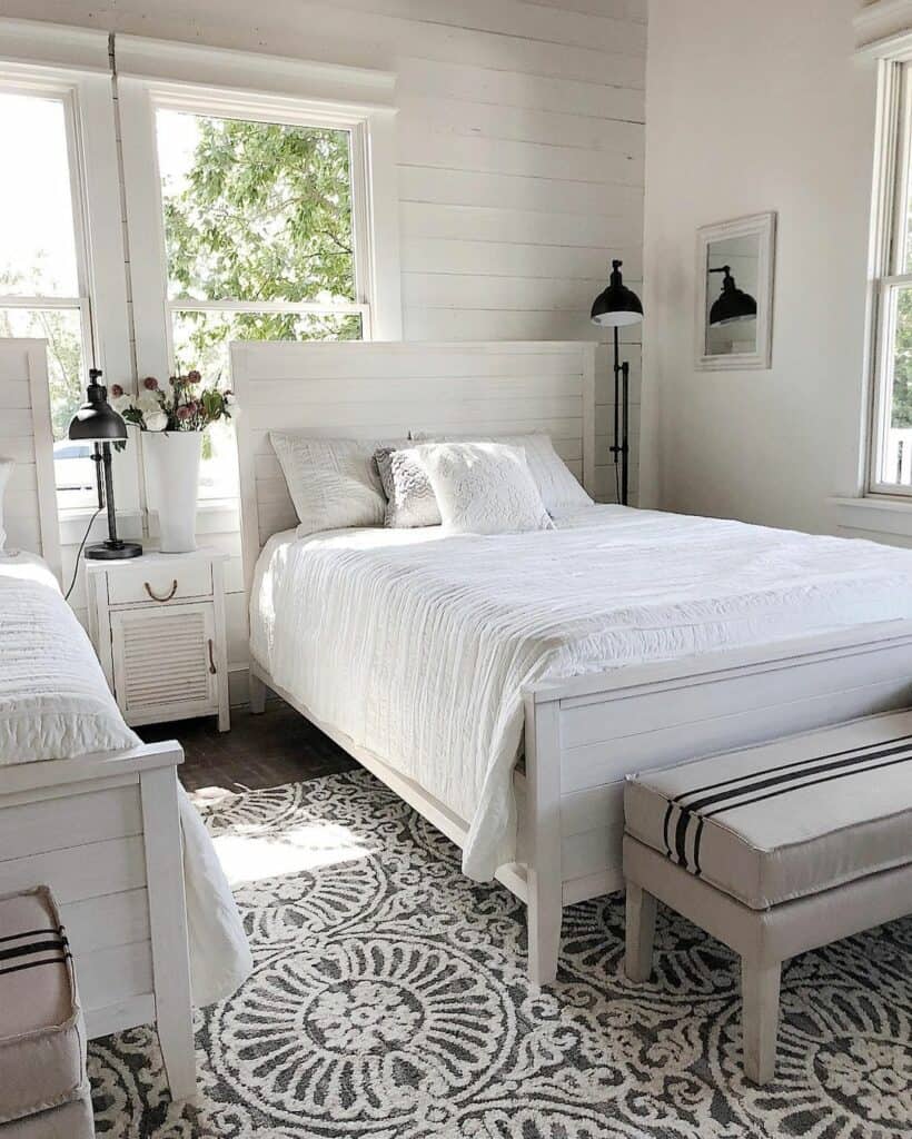 White Guest Room With Shiplap Accents
