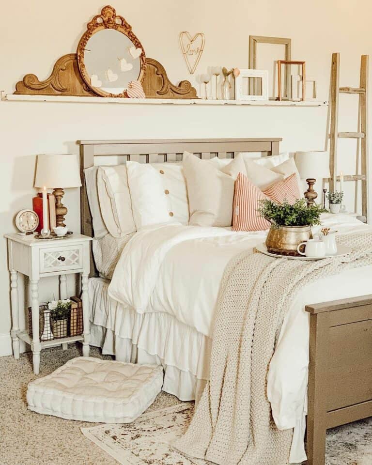 White Heart Garland Over Gray and White Bed