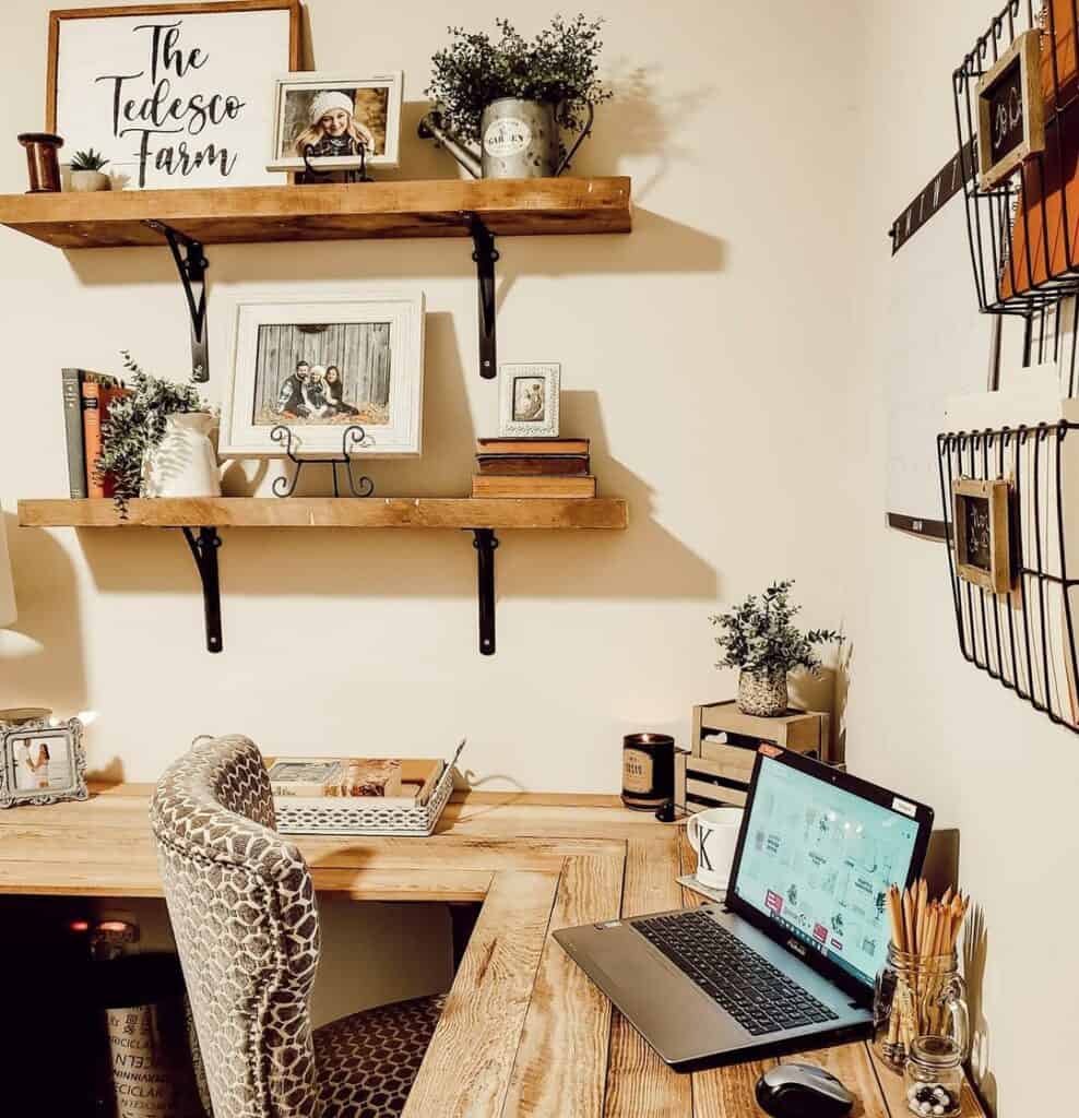 White Home Office With Wood Décor