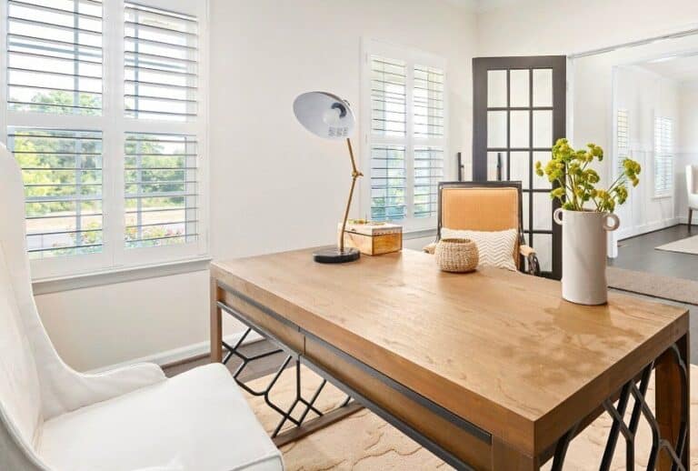 White Home Office With Wooden Desk