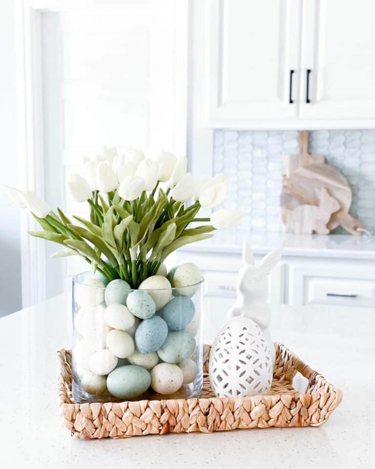 White Kitchen Showcases Colorful Easter Décor