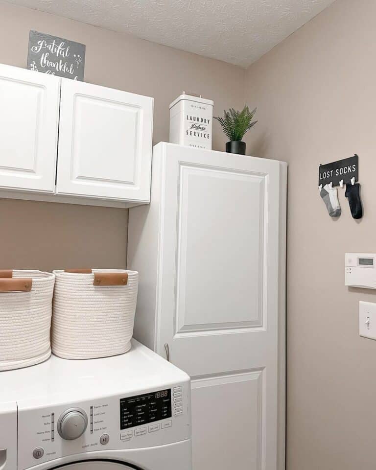 White Laundry Room Linen Closet