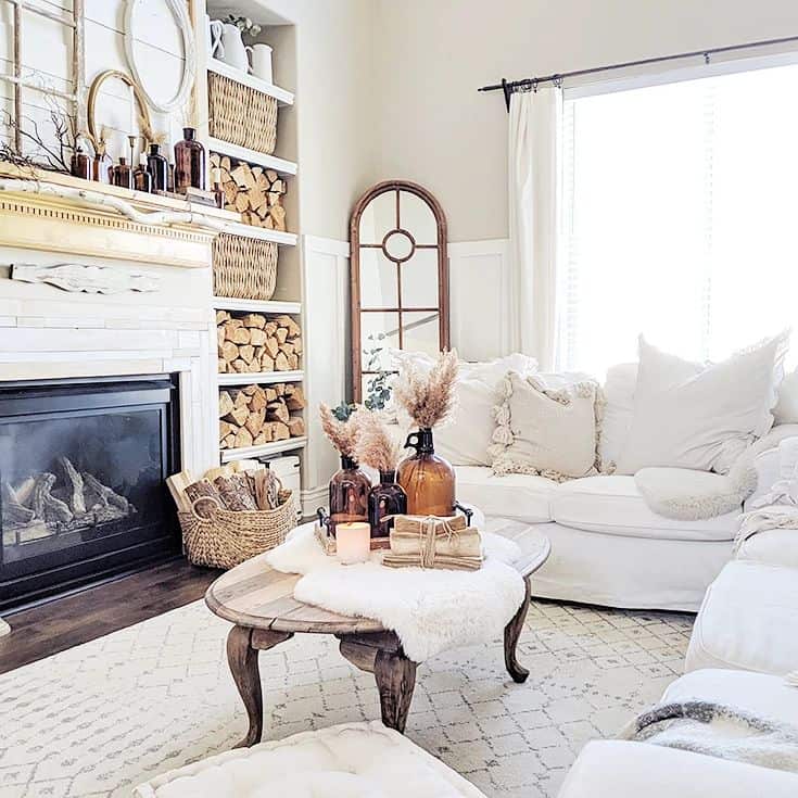 White Living Room With Wood Coffee Table