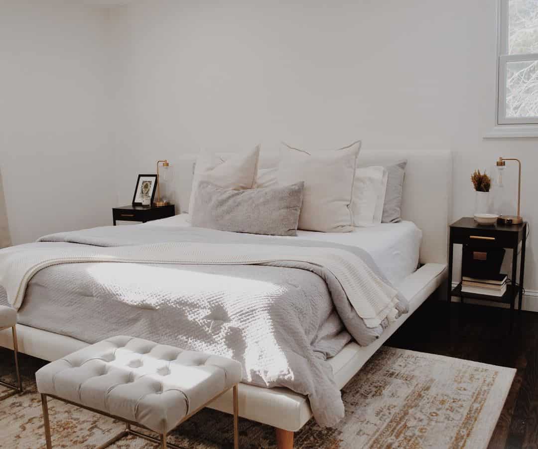 White Minimalist Farmhouse Master Bedroom - Soul & Lane