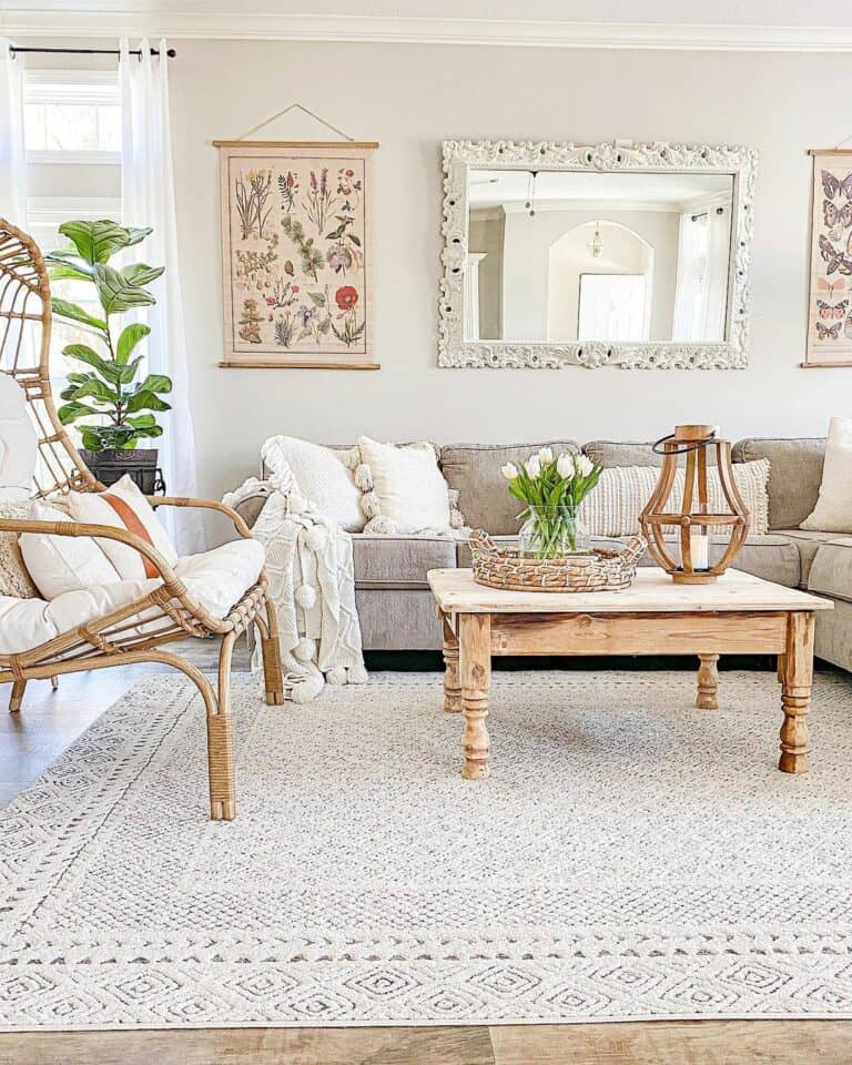 White Modern Farmhouse-inspired Boho Living Room