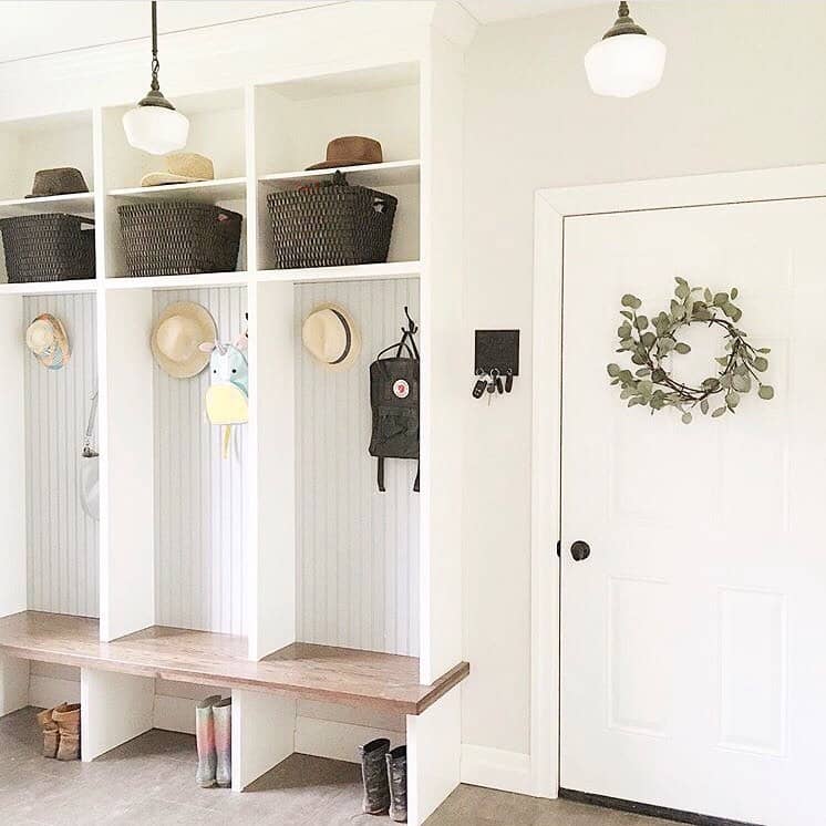 White Mudroom Lockers With Beadboard Trim