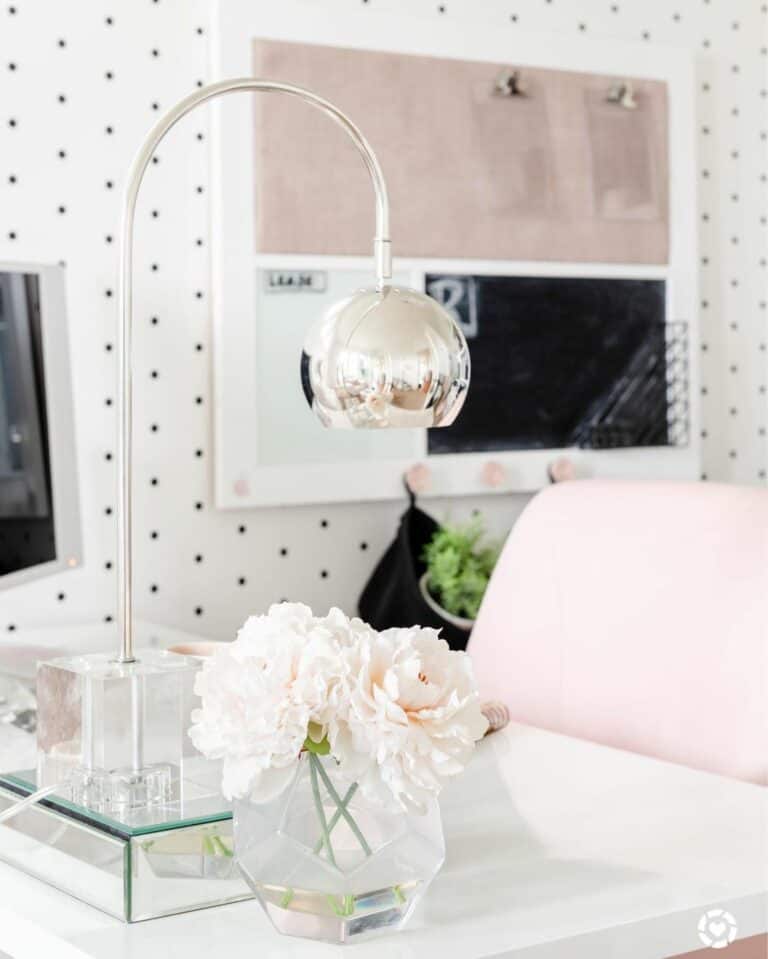 White Office Table With Pink Desk Chair