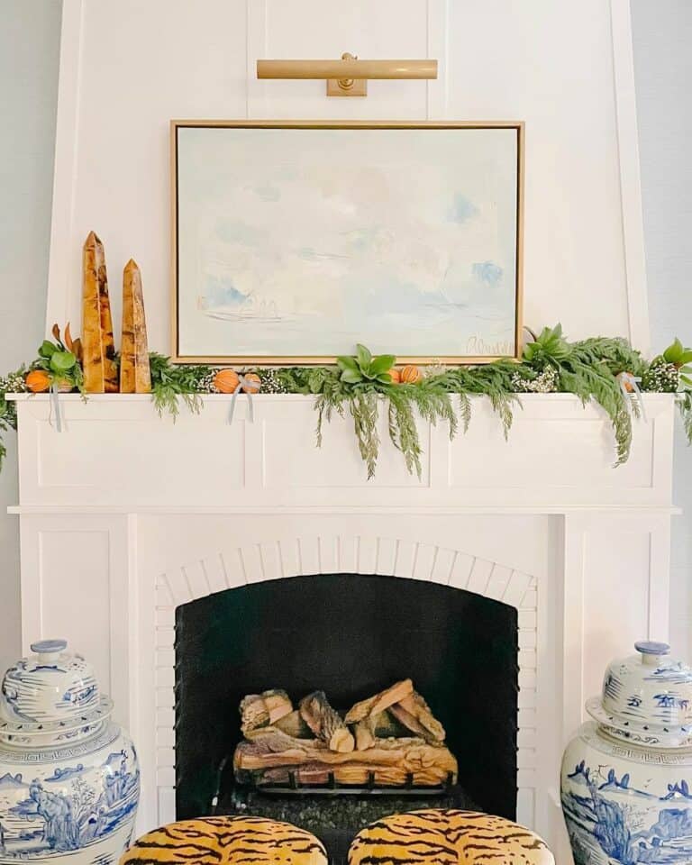 White Painted Board and Batten Fireplace Mantel