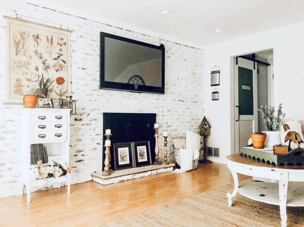 White Painted Brick Wall With Fireplace