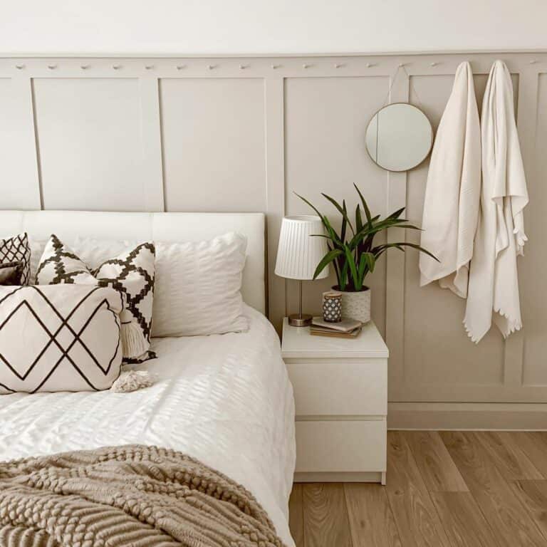 White Pillows With Geometric Design on White Bedding