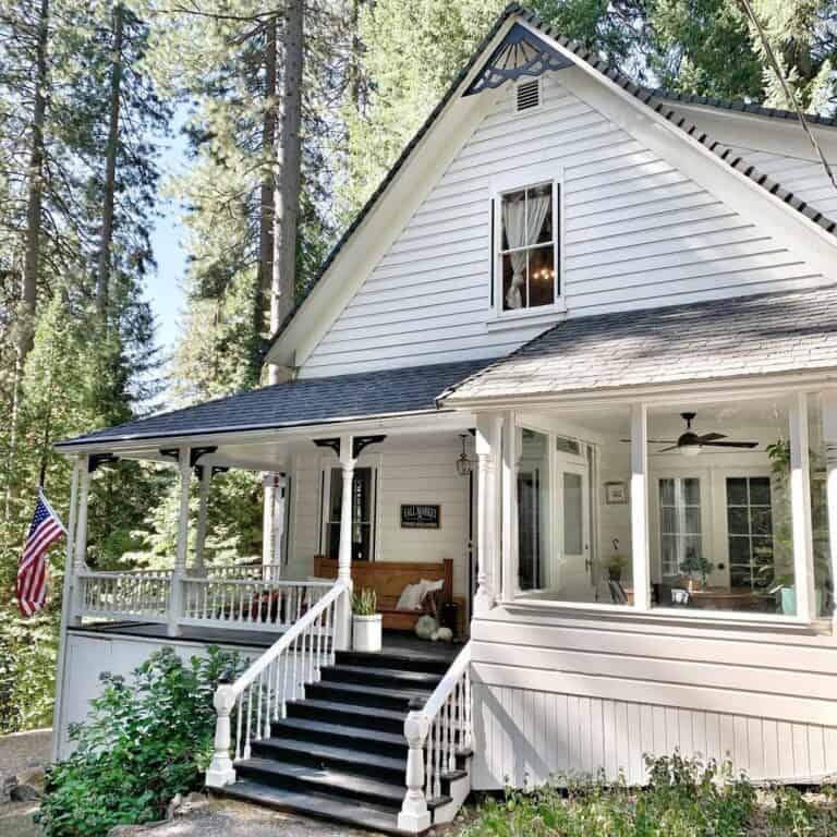 White Porch Posts with Black Corbels