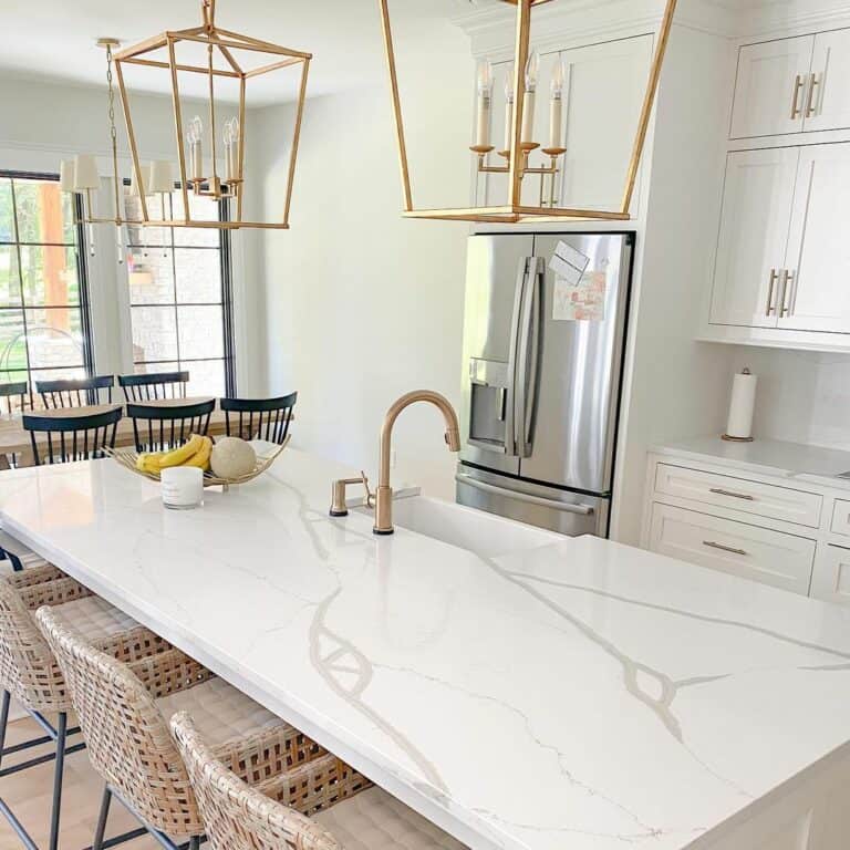 White Quartz Counters With Gray Marbling Soul & Lane
