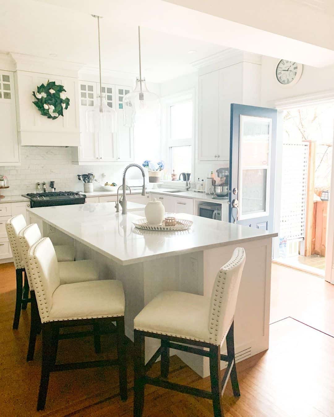 White Quartz Kitchen Countertops With White Cabinets - Soul & Lane