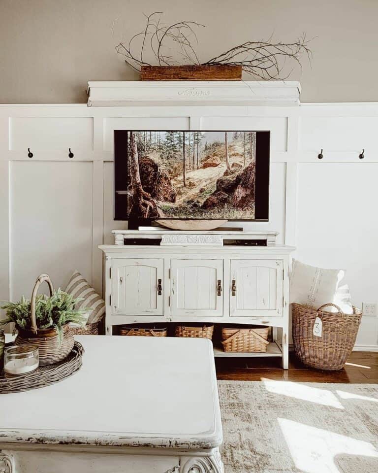 White Rustic Accent Cabinet TV Entertainment Center