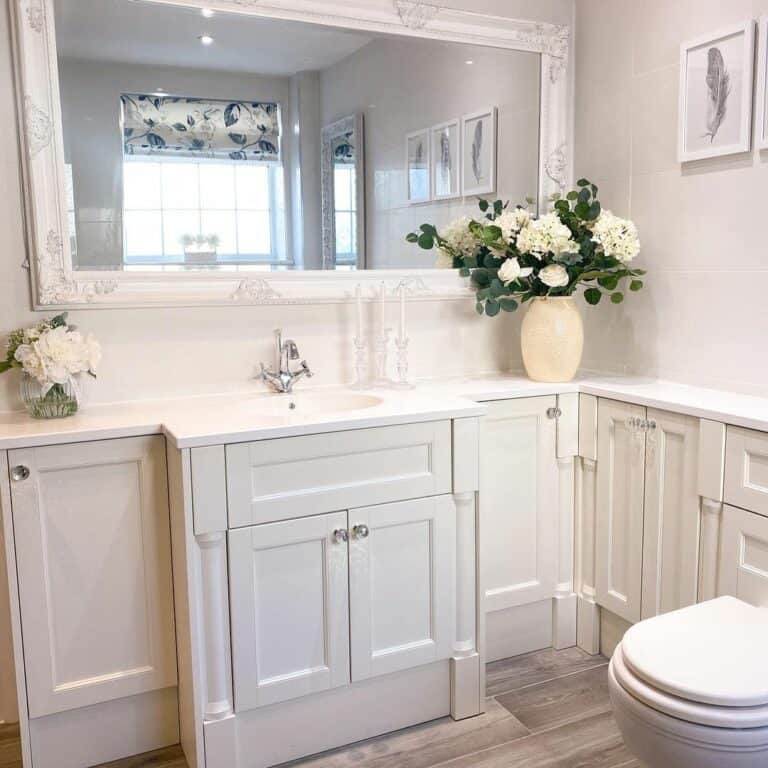 White Shaker Vanity With Embellished Mirror