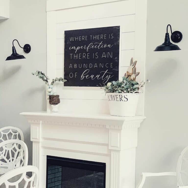 White Shiplap Fireplace With Black Wall Décor
