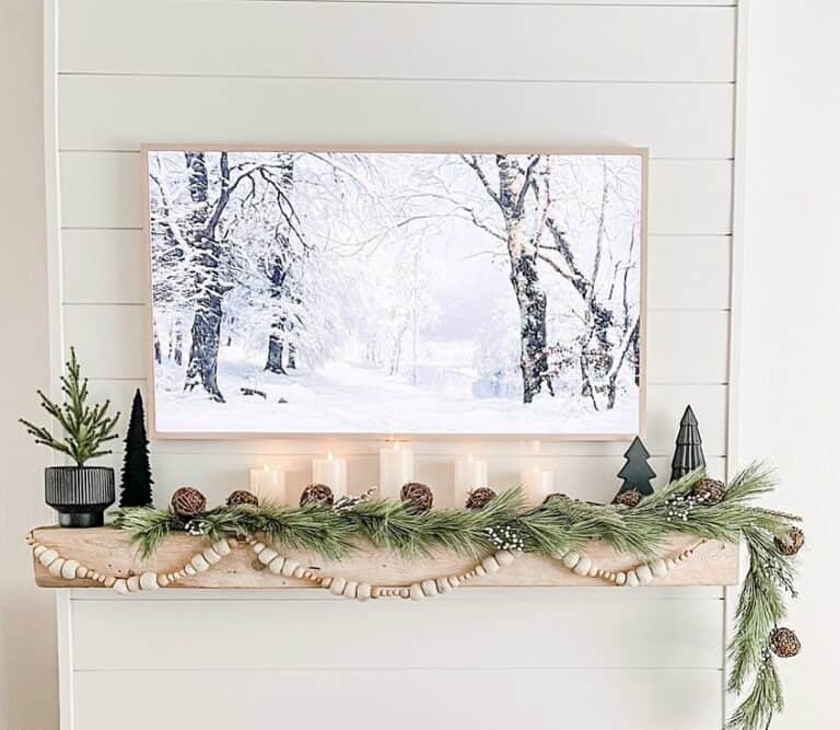 White Shiplap Fireplace With Wooden Accents