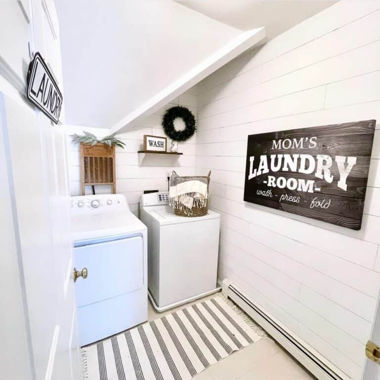 White Shiplap Laundry Room With Antique Décor