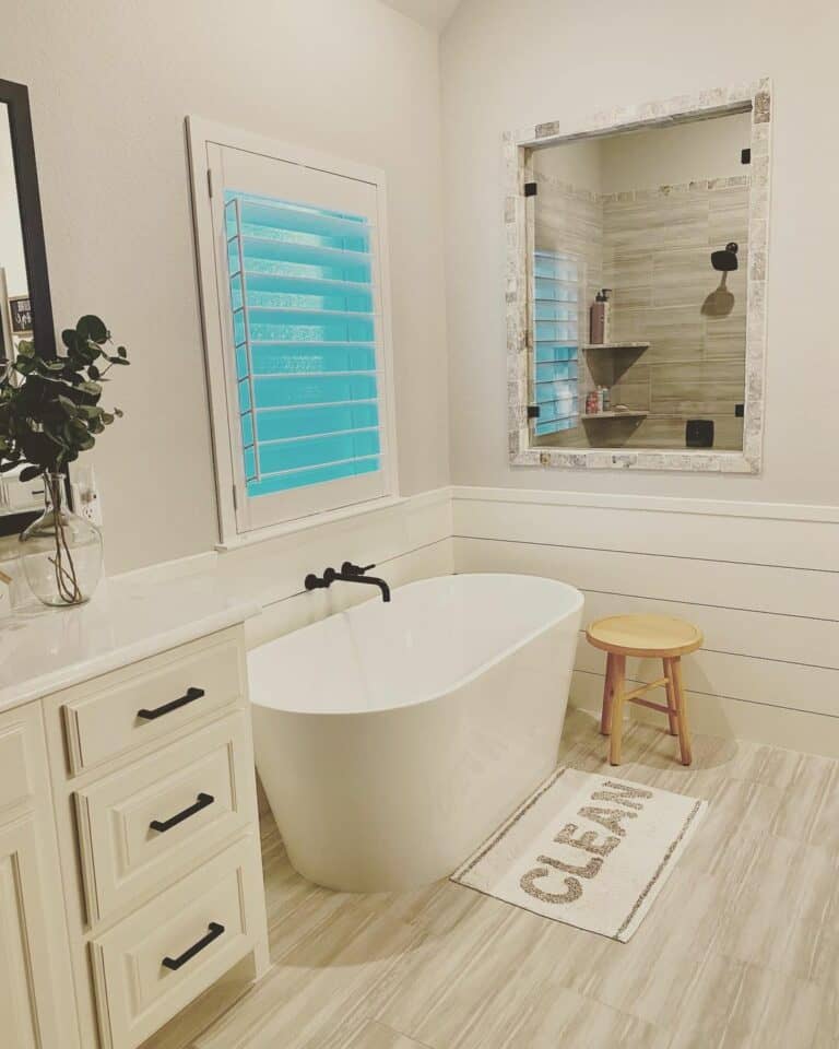 White Shiplap Wainscoting in Master Bath