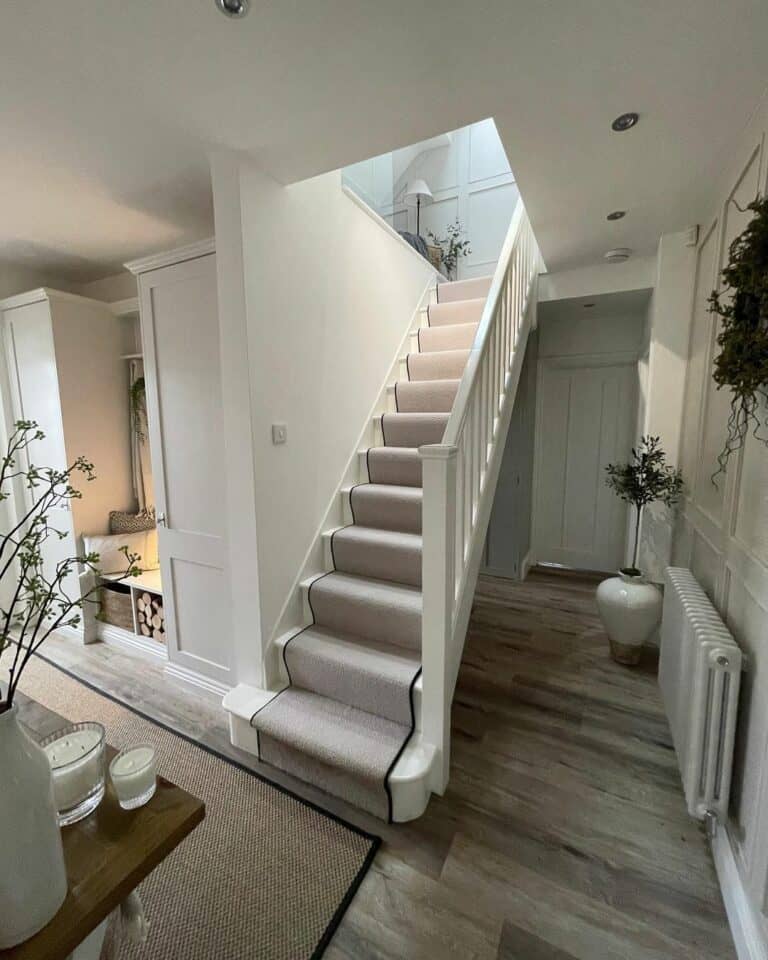White Stairwell in Neutral Hallway