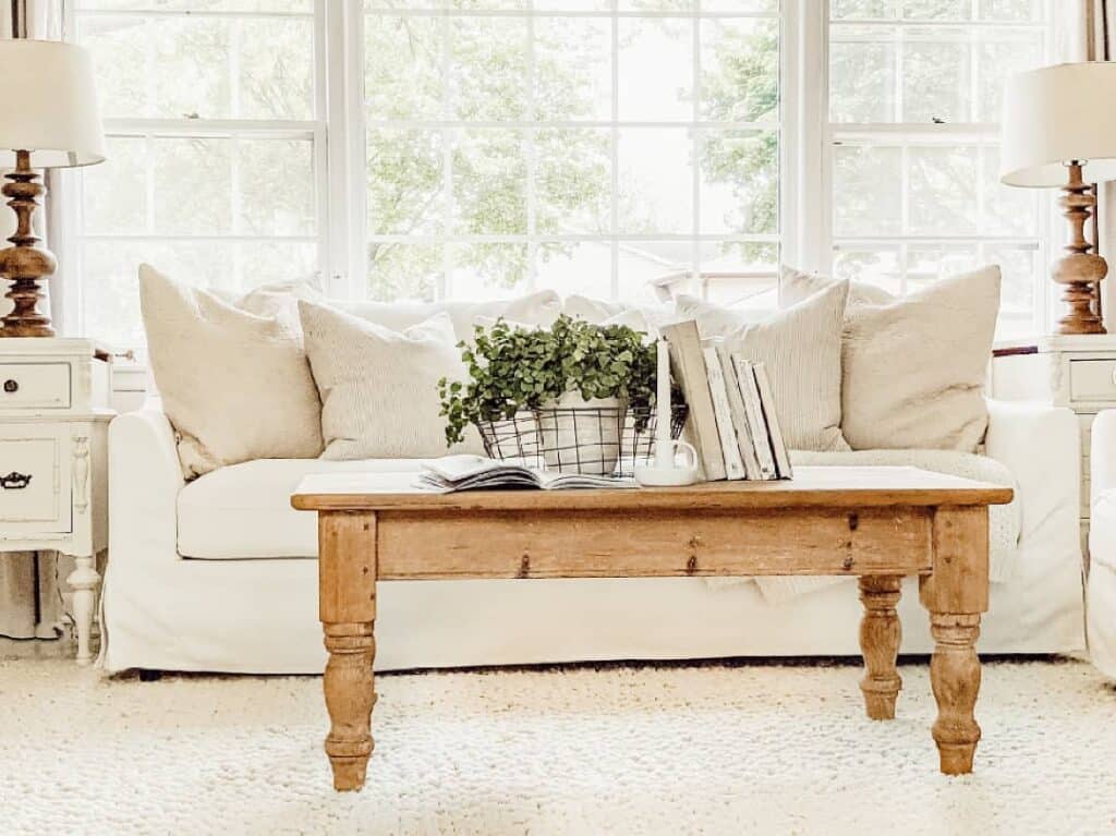 White Textured Rug Under Farmhouse Table