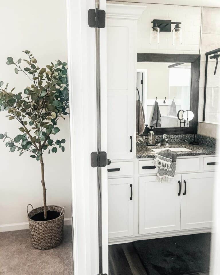 White Vanity Cabinets With Black Hardware