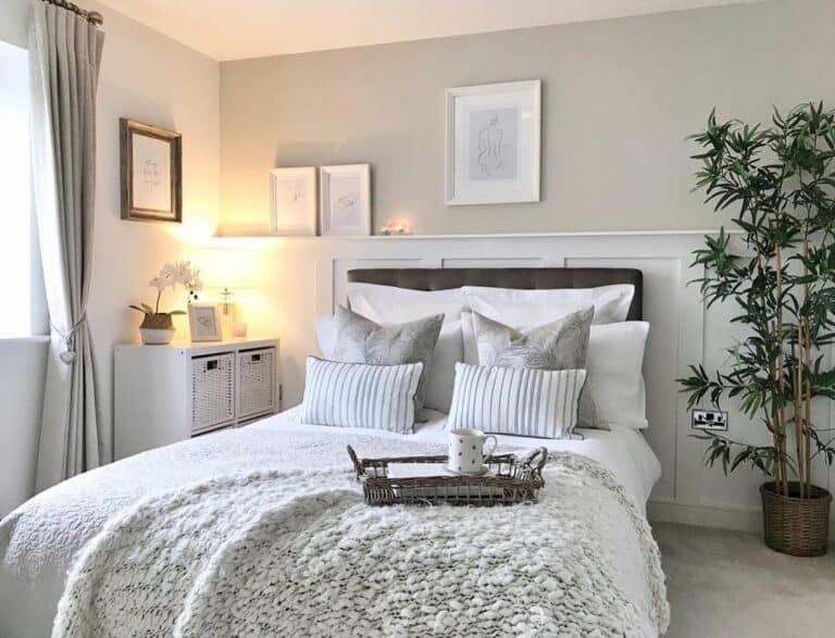 White Wainscoting in Gray Bedroom