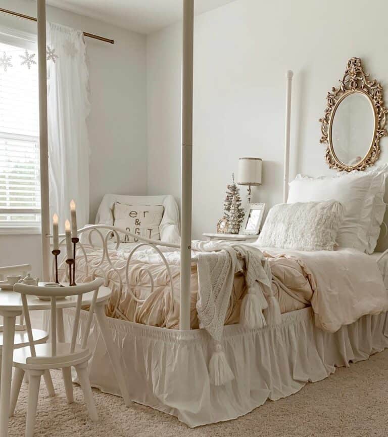 White and Beige Small Bedroom Décor