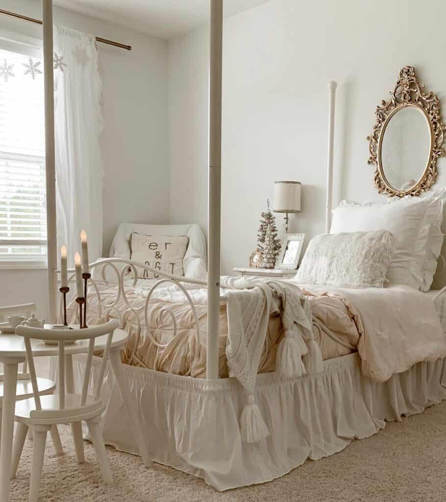 White and Beige Small Bedroom Décor