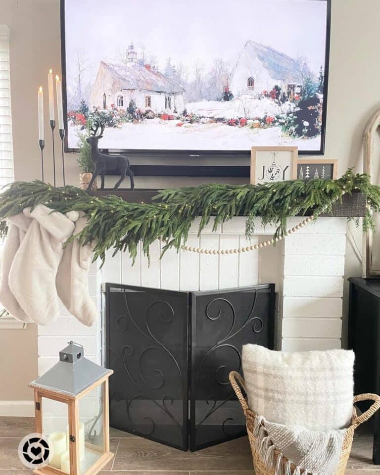 White-and-Black Fireplace in Festive Living Room