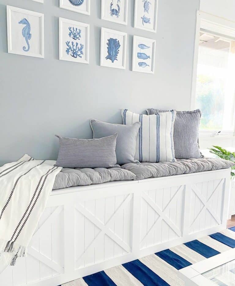 White and Blue-themed Coastal Reading Bench