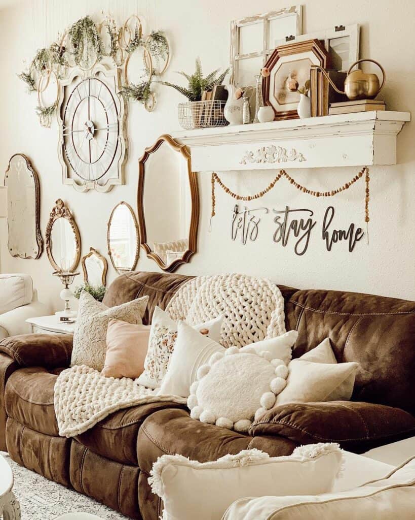 White and Brown Farmhouse Living Room