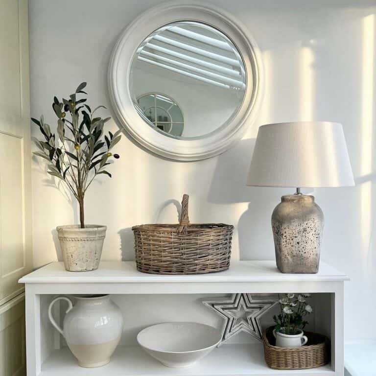 White and Brown Shelf Décor in White Space