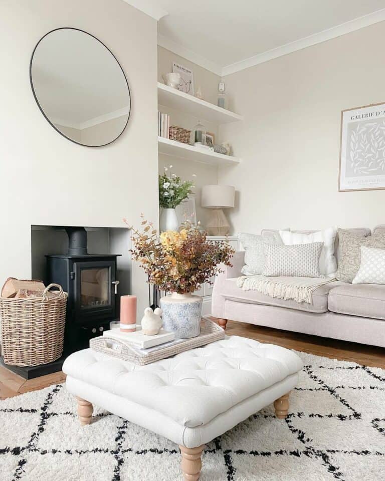 White and Cozy Living Room Layout