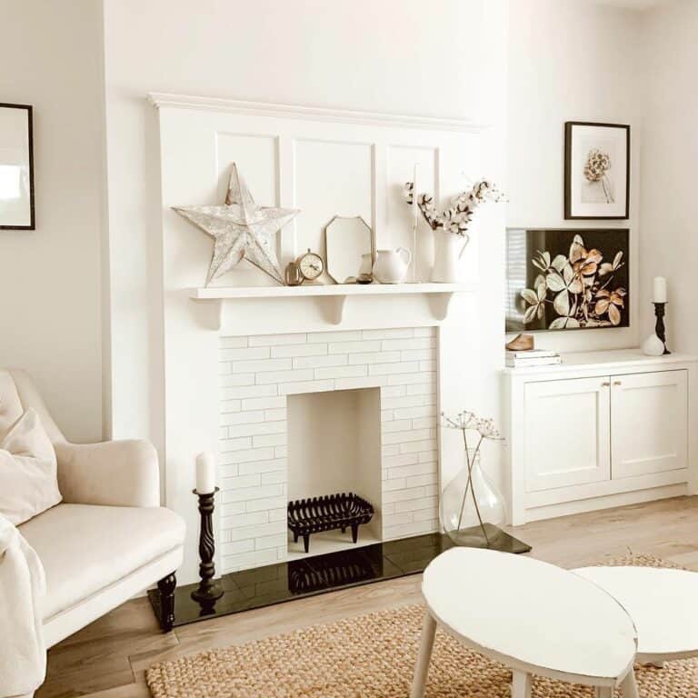 White and Gold Fireplace Decorations for Summer